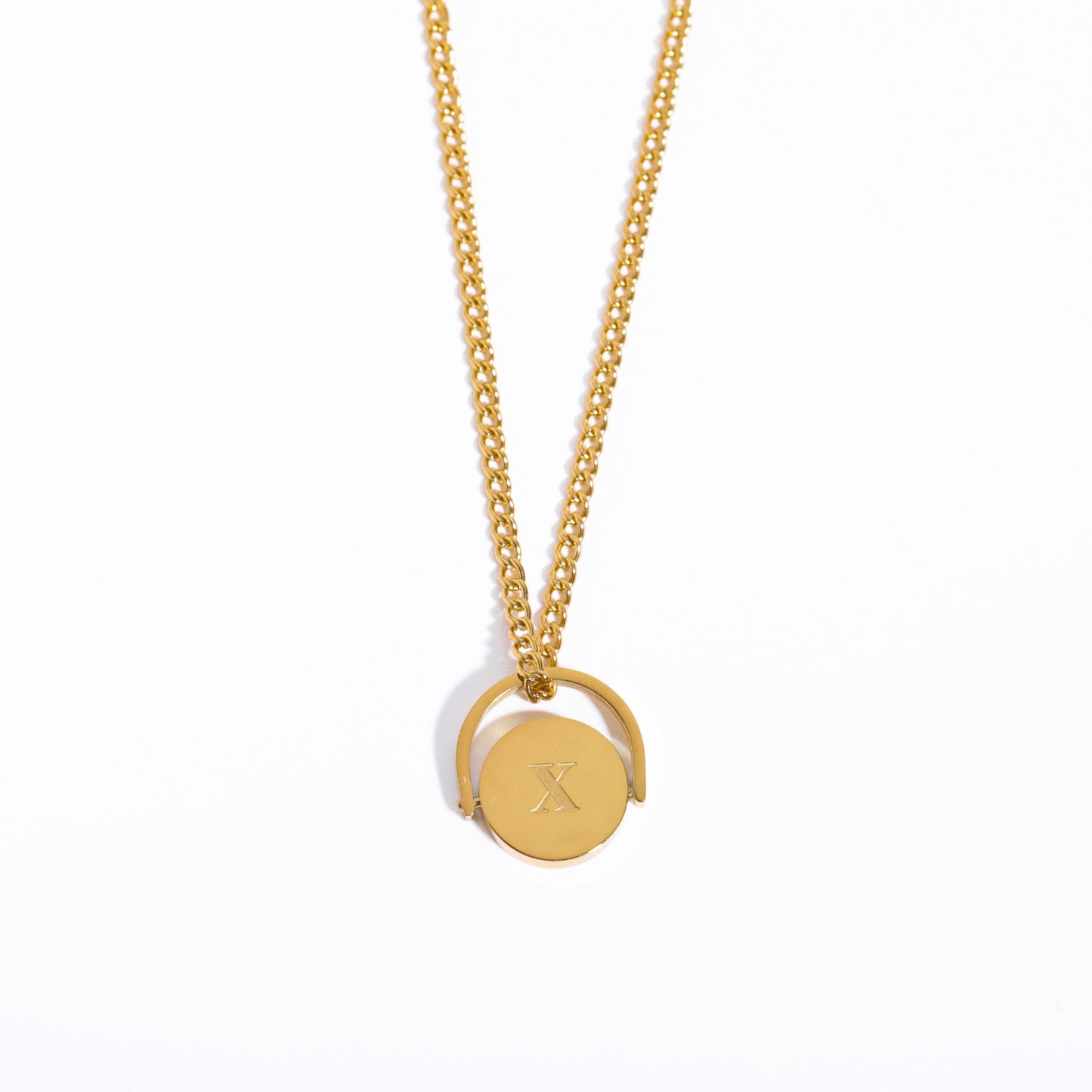 Minimalist Letter Shape Titanium Steel Pendant Necklace with Enamel Finish and Oval Stainless Steel Charm on O-Chain for Women