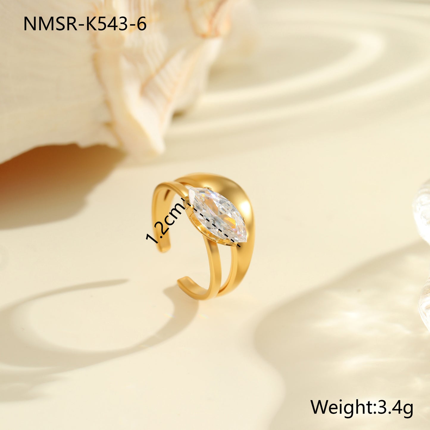 Anello geometrico minimalista da donna in acciaio inossidabile con placcatura in oro 18K e intarsio di zirconi