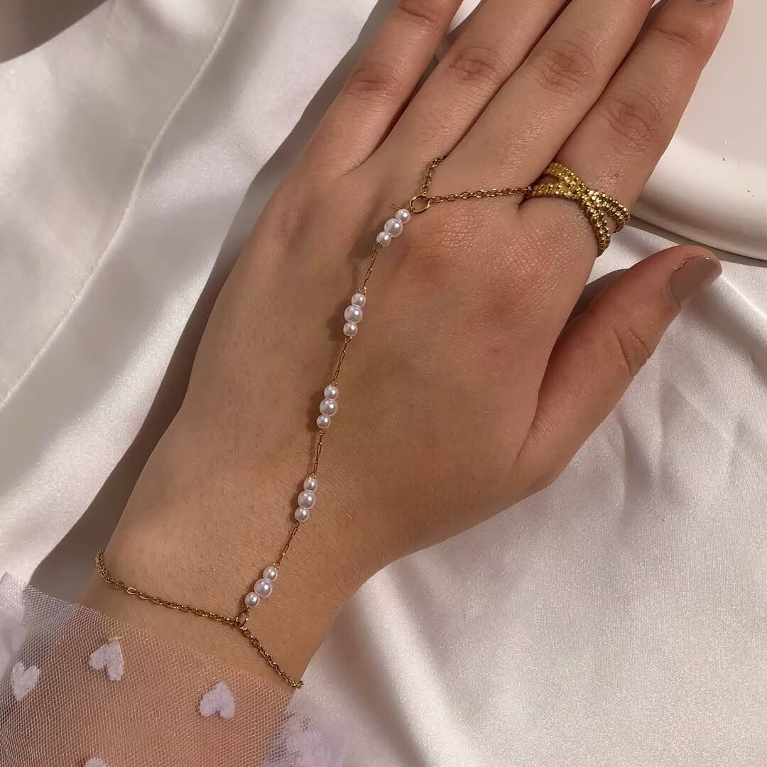 Pulsera apilable de doble capa de acero inoxidable geométrico con baño de oro de 18 quilates para mujer