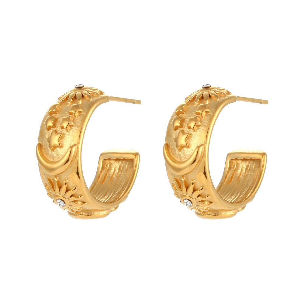 Bracciale Minimalista Ispirato al Retrò con Stella, Luna e Sole in Acciaio Inossidabile Placcato Oro 18K
