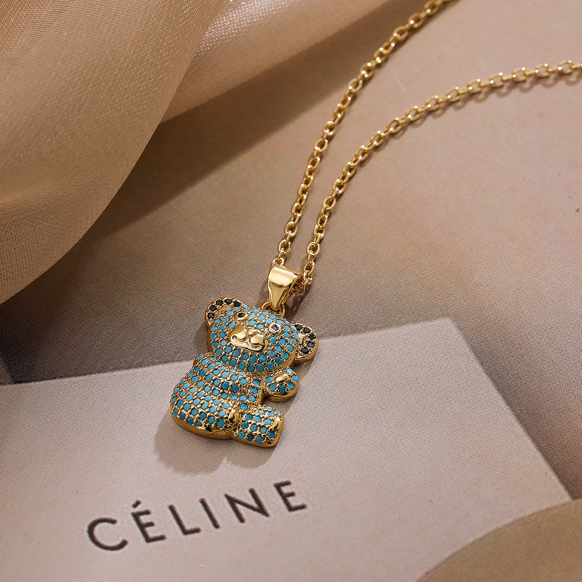 Minimalist Bear-Shaped Copper Pendant Necklace with Gold Plating and Zircon for Women