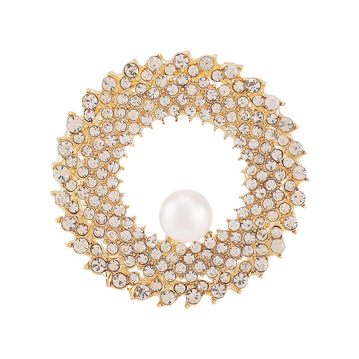 Elegante broche de lujo con incrustaciones de pedrería y detalles de perlas de imitación en base de aleación. Accesorio de moda en forma de pluma para mujer.