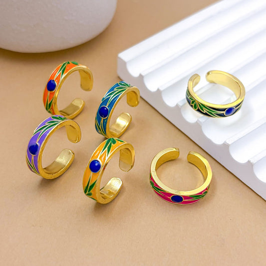 Anillo Ajustable de Latón Chapado en Oro con Corazón Floral Dulce para Mujer