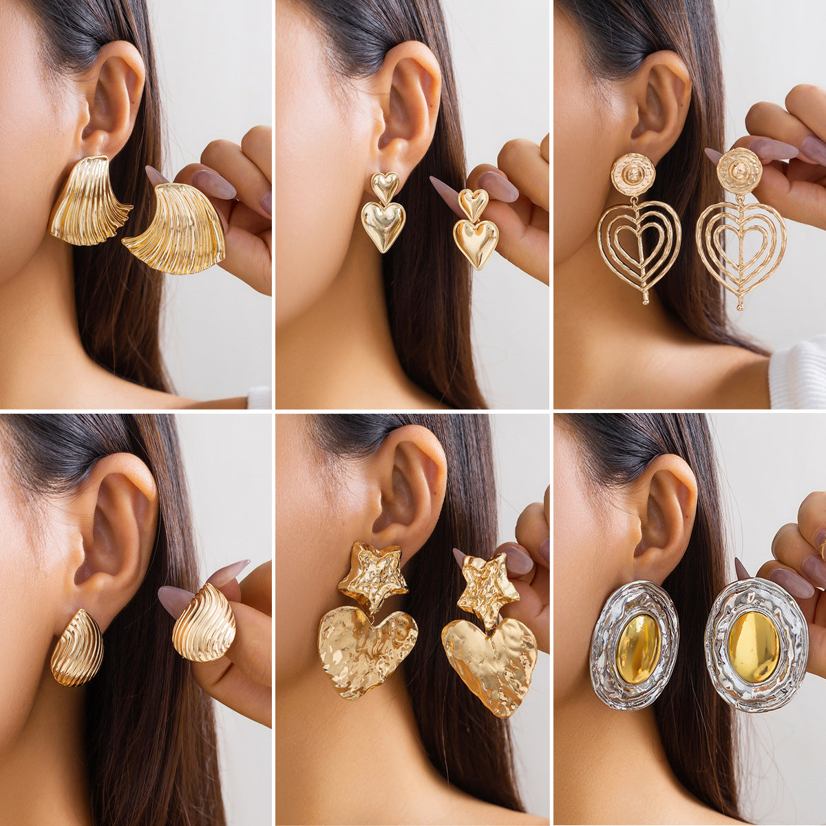 Vintage Minimalist Heart-Shaped Alloy Stud Earrings with Plated Finish for Women