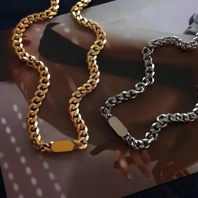 Gargantilla Punk geométrica de eslabones cubanos de acero de titanio con acabado chapado para uso unisex