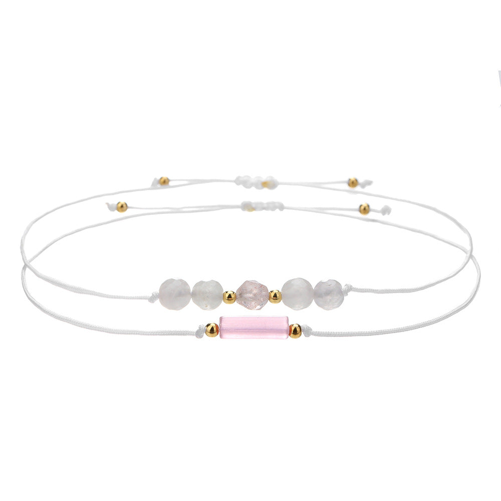 Minimalist Handmade Cylindrical Beaded Stone Bracelet with Rose Quartz Tiger Eye Hematite and Black Agate for Unisex
