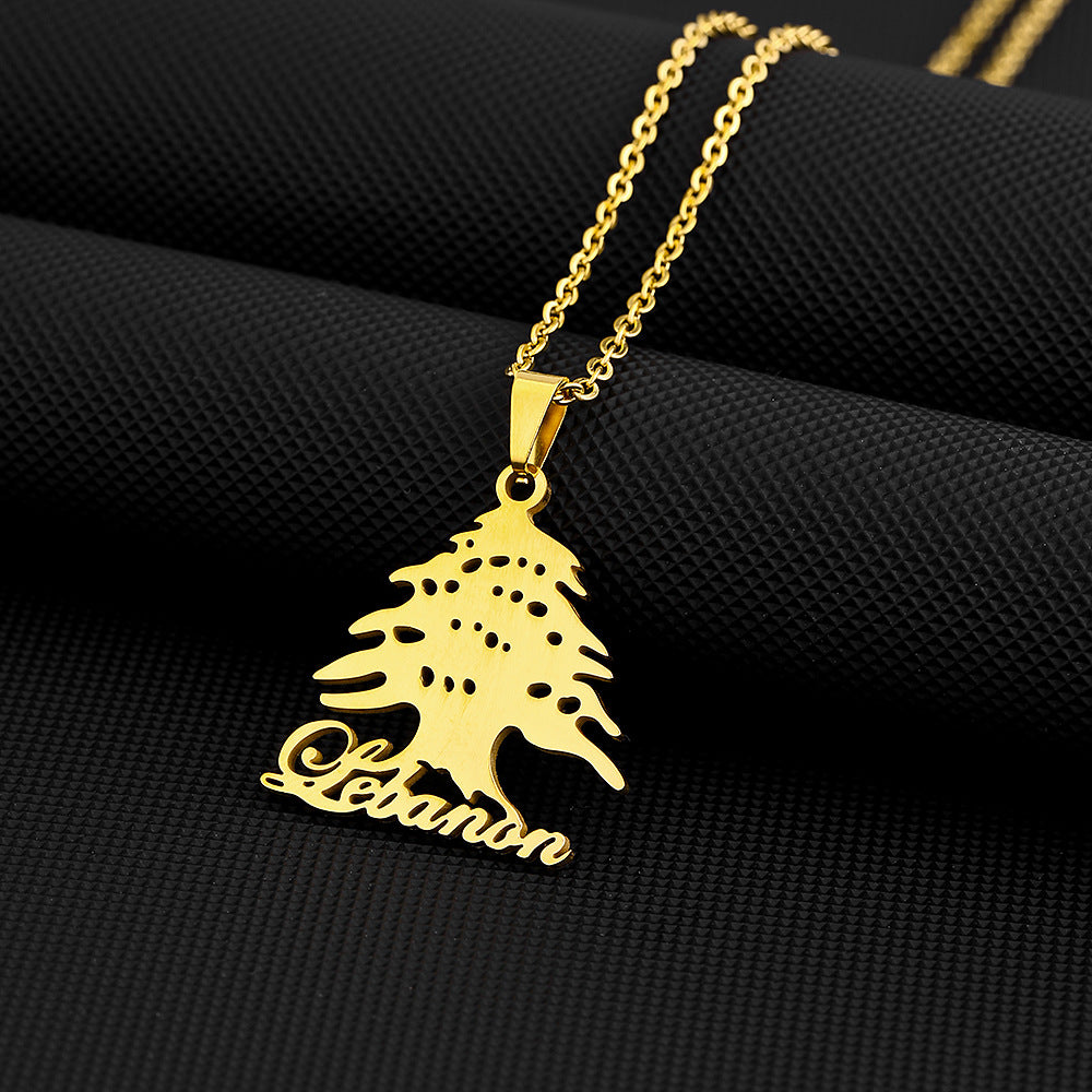 Collana con ciondolo a emblema nazionale libanese, geometrica, minimalista, alla moda, in acciaio al titanio placcato, per coppie