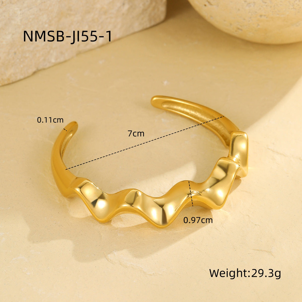 Pulsera Punk de Acero Inoxidable Ondulada con Acabado Chapado para Mujer