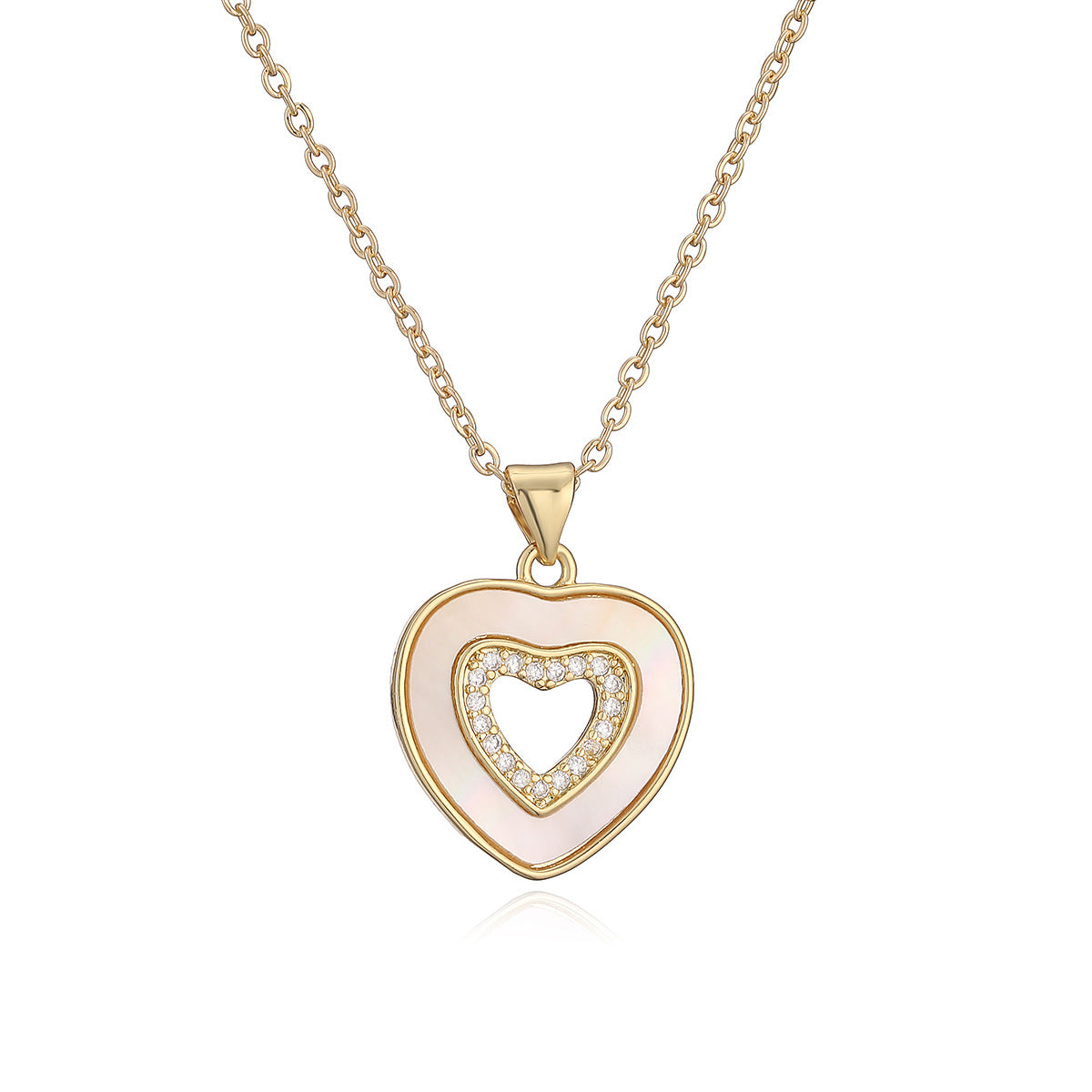 Minimalist Elegant 18K Gold Plated Brass Cubic Zirconia Heart Pendant Necklace
