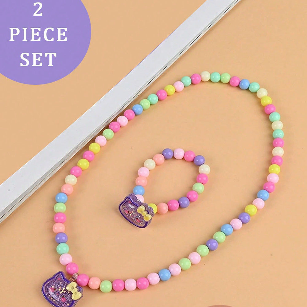 Set de Collar de Conejo de Resina de Dibujos Animados para Niños con Cadena de Cuentas, Regalo de Joyería Infantil Hecho a Mano para Edades de 3 a 10 Años