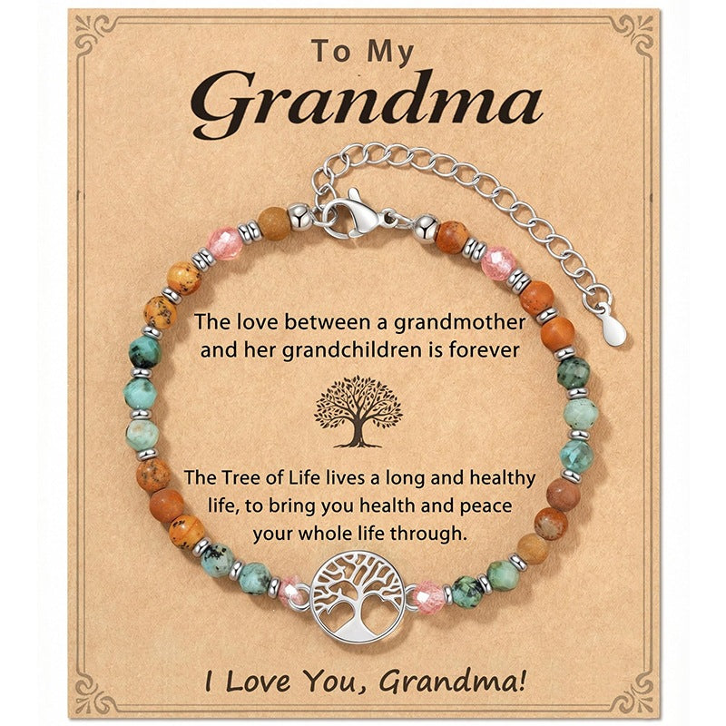 Minimalist 4mm Faceted African Turquoise Tree of Life Stainless Steel Bracelet for Women
