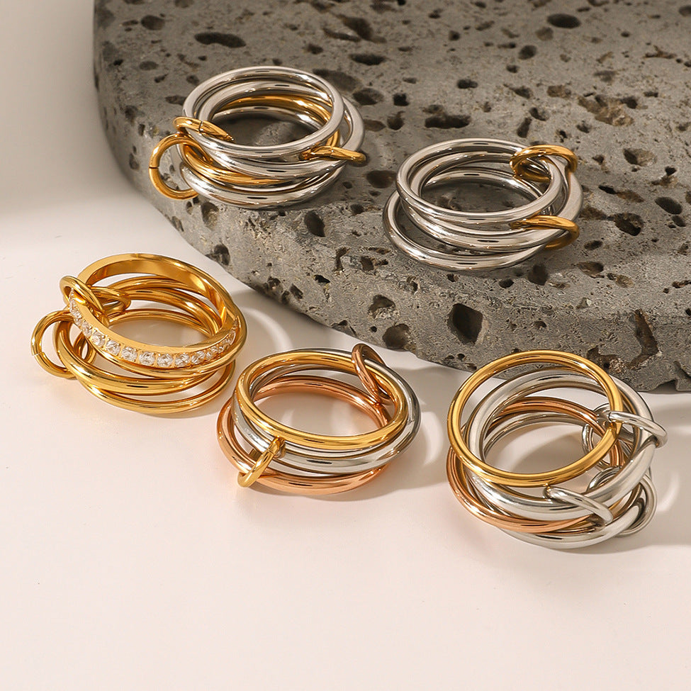 Geometric Plated Stainless Steel Ring for Women