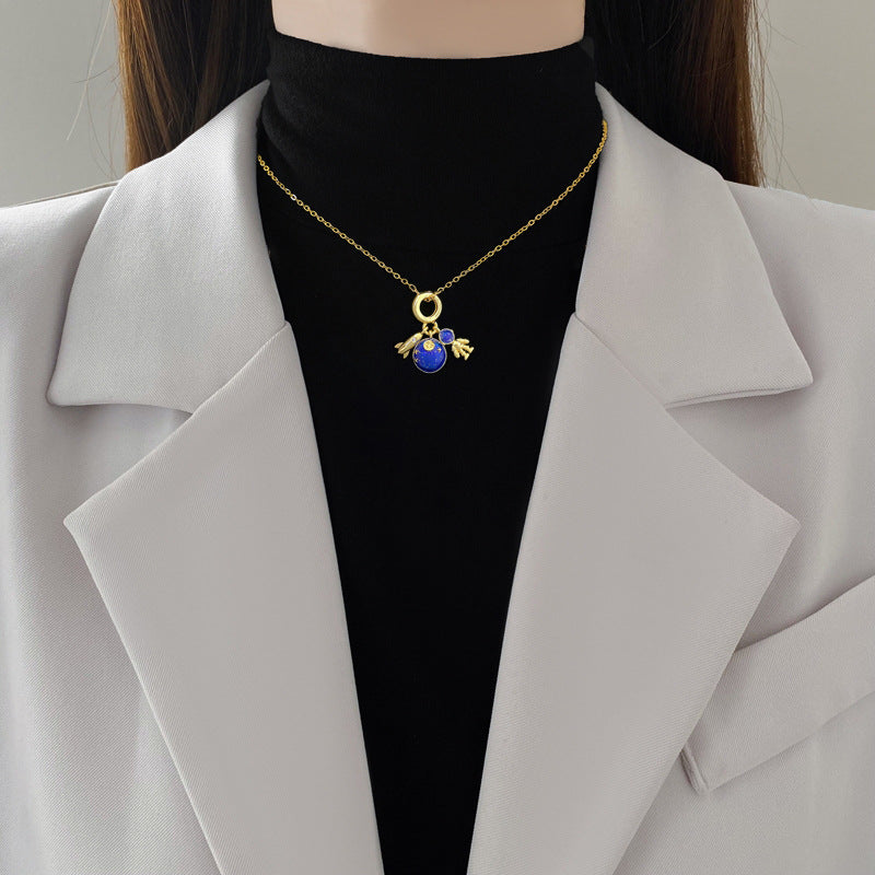 Sweet Elegant Geometric Rhinestone Planet Rocket Pendant Titanium Steel Necklace for Unisex