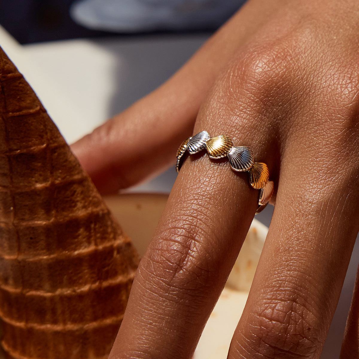 Casual Geometric Stainless Steel Plated Shell Starfish Ring for Women