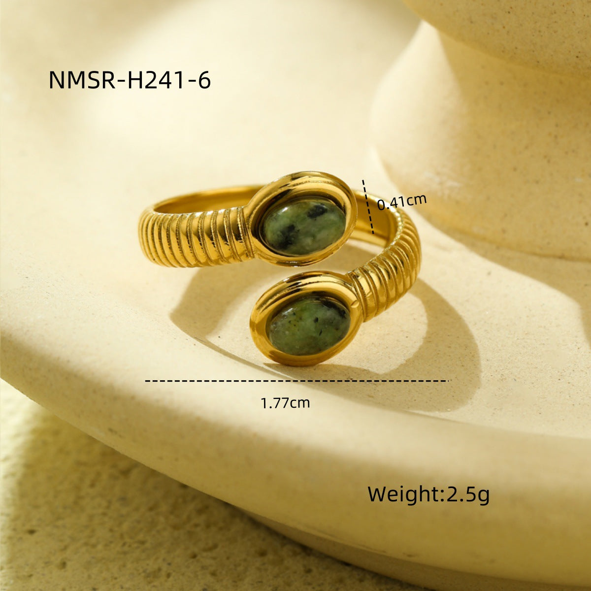 Anillo ovalado minimalista de acero de titanio con incrustaciones de piedra natural y acabado chapado para mujer
