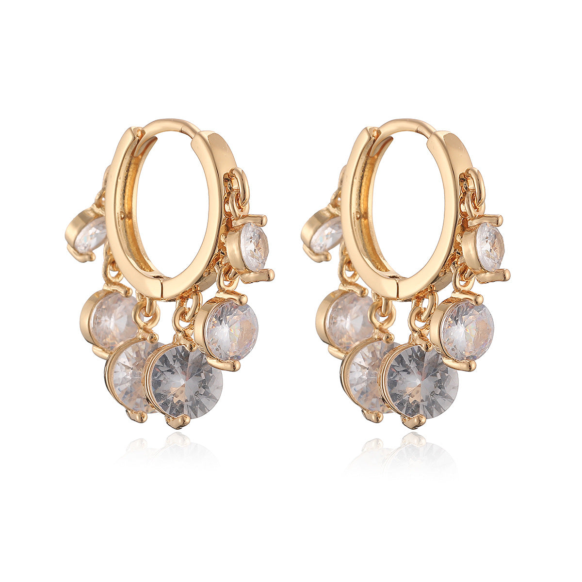 Minimalist Elegant Geometric Brass Gold Plated Cubic Zirconia Earrings for Women