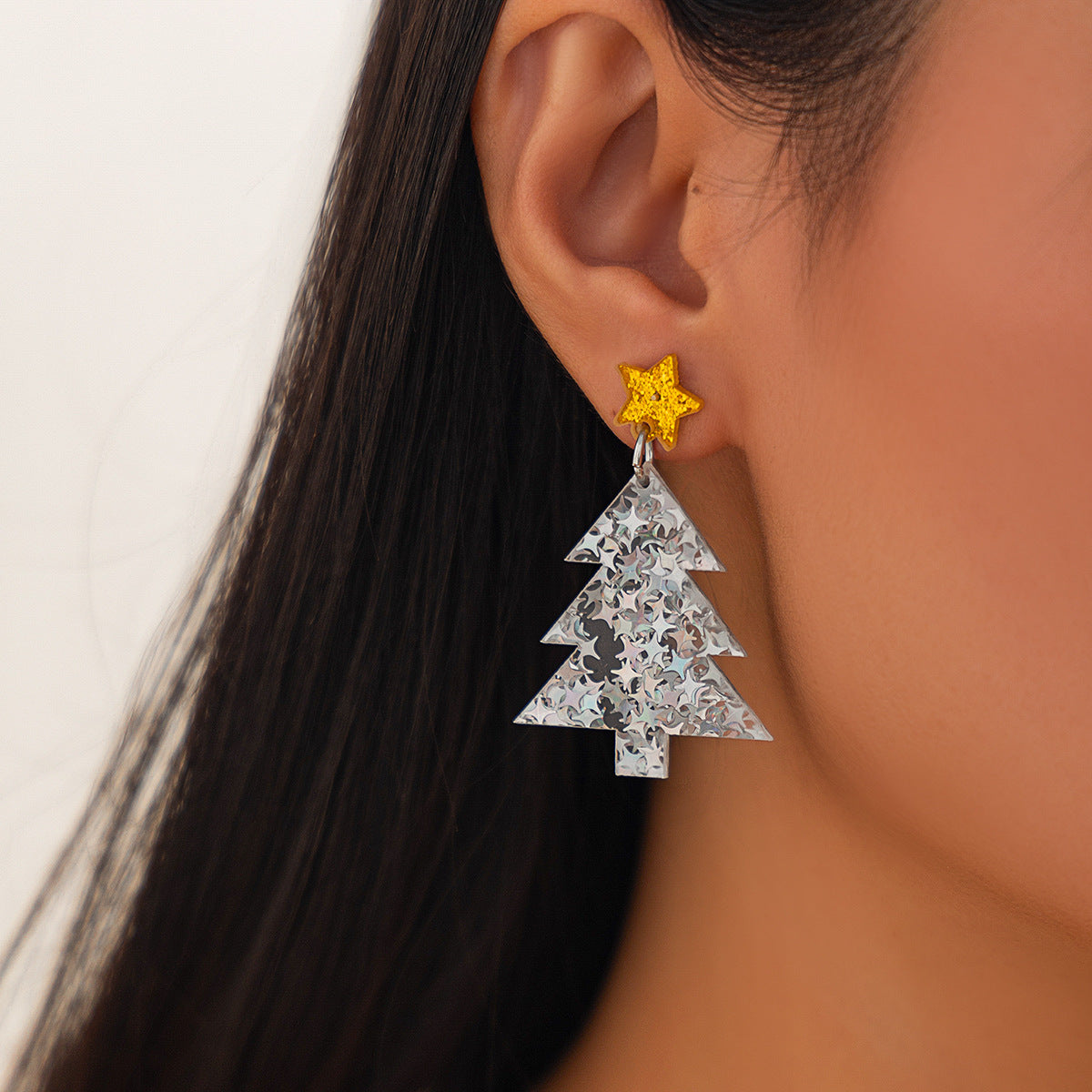 Colorful Christmas Tree Geometric Acrylic Stud Earrings for Women