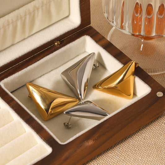 Minimalist Cold-Tone Geometric Triangle Stainless Steel Earrings for Women with Plated Finish Hypoallergenic Titanium Steel Studs