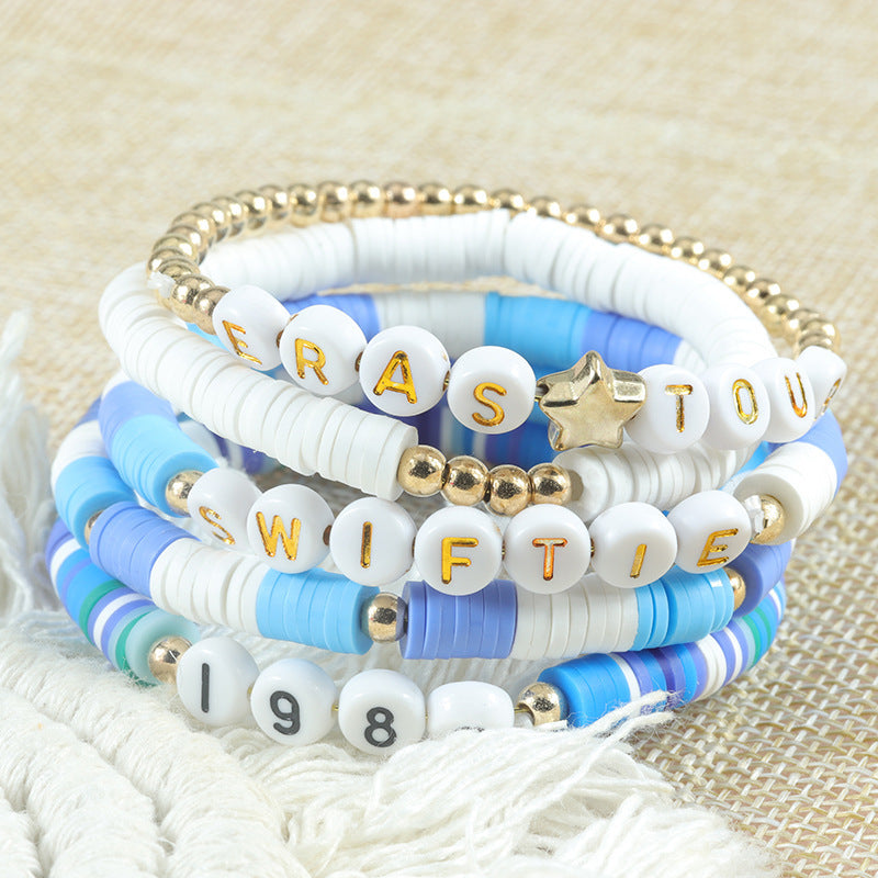 Colorful Letter Number Beaded Stretch Bracelet Set Resin Unisex