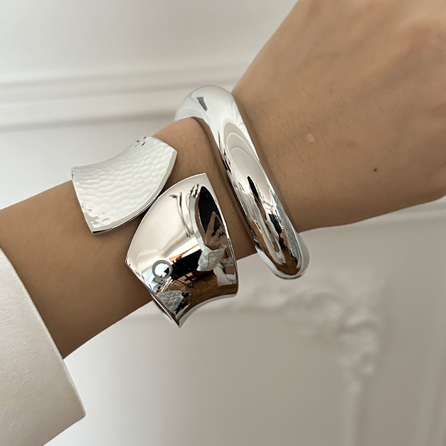 Geometric Plated Alloy Wide Open Cuff Bracelet