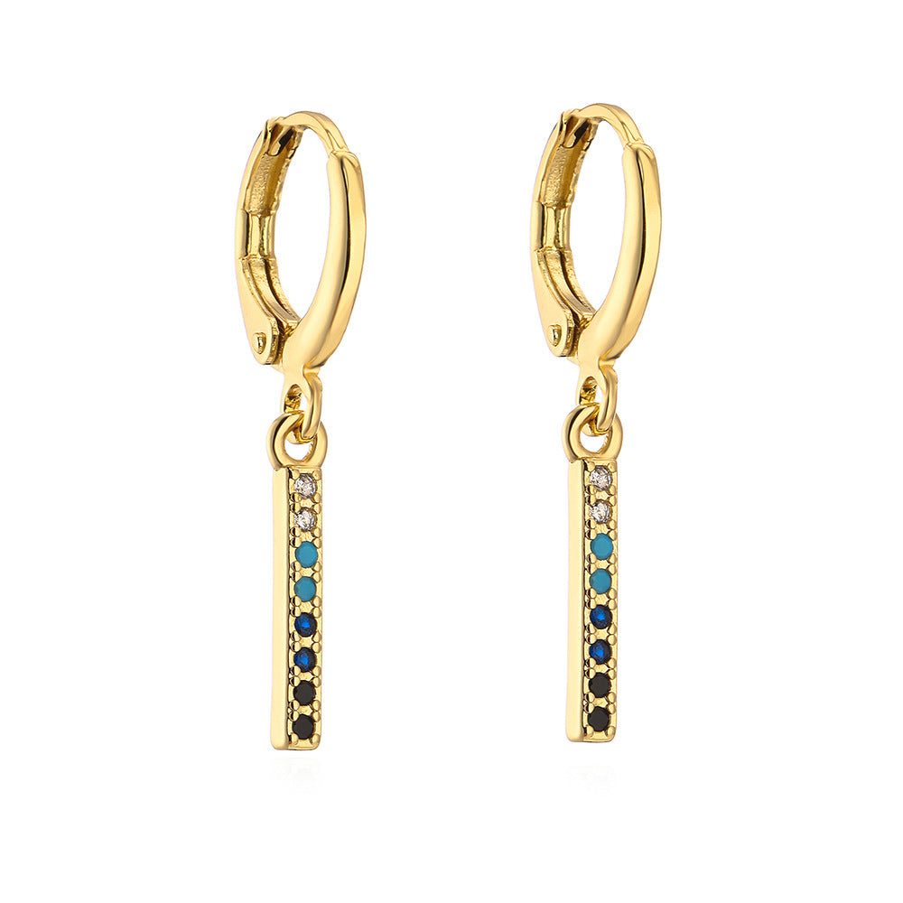 Orecchini Minimalisti Geometrici in Rame Placcati Oro 18K con Zirconi Micro-Pave