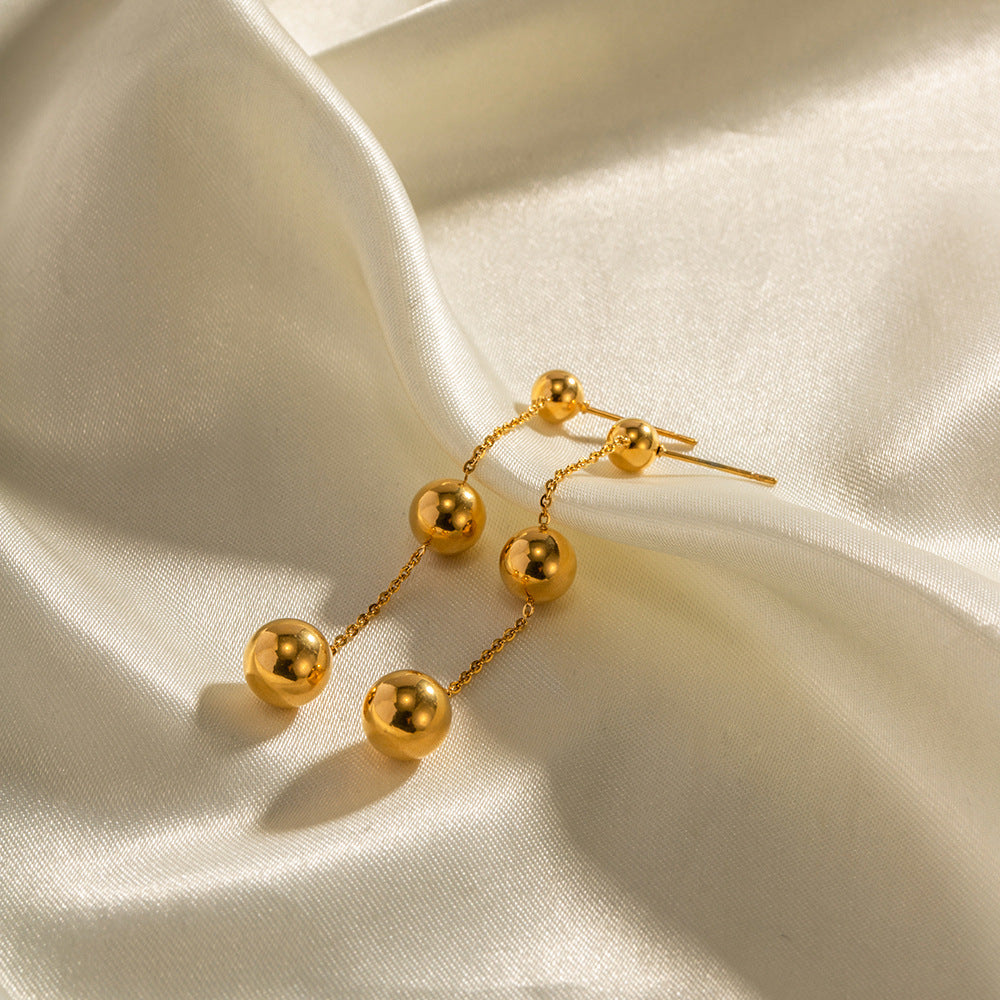 Trendy Geometric 18K Gold Plated Stainless Steel Triple Circle Drop Earrings for Women