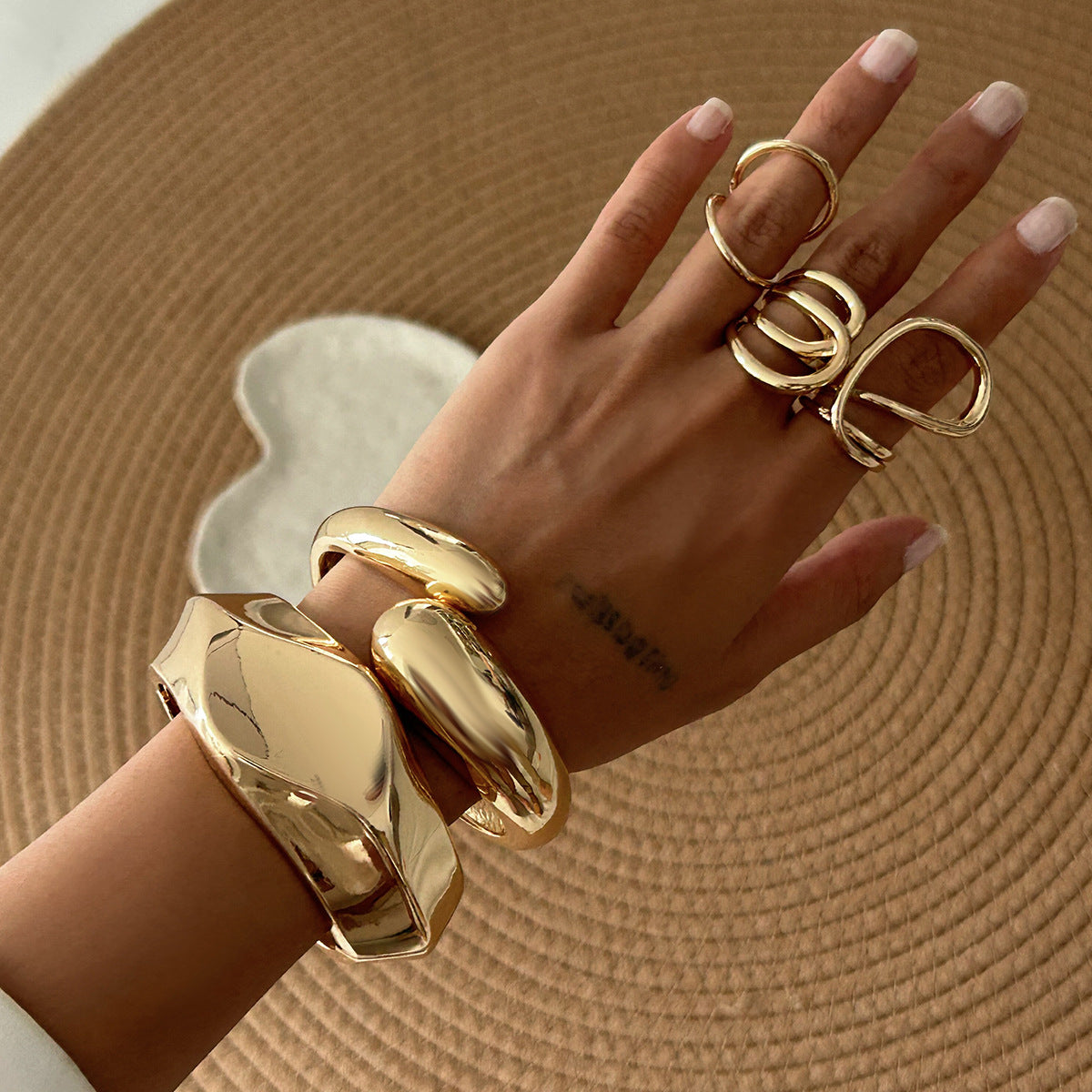 Geometric Zinc Alloy Plated Wide Cuff Bracelet Set