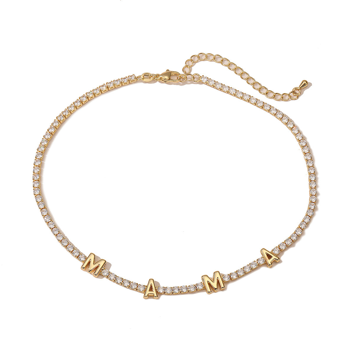 Collana con ciondolo geometrico minimalista "LOVE" e "MOM" in rame placcato oro 18K con zirconi