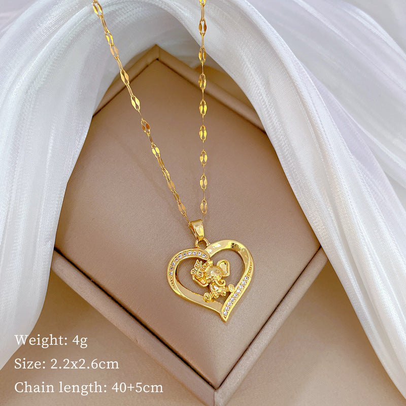 Luxury Minimalist Sweet Geometric Rhinestone Pendant Necklace for Women Titanium Steel O-Chain