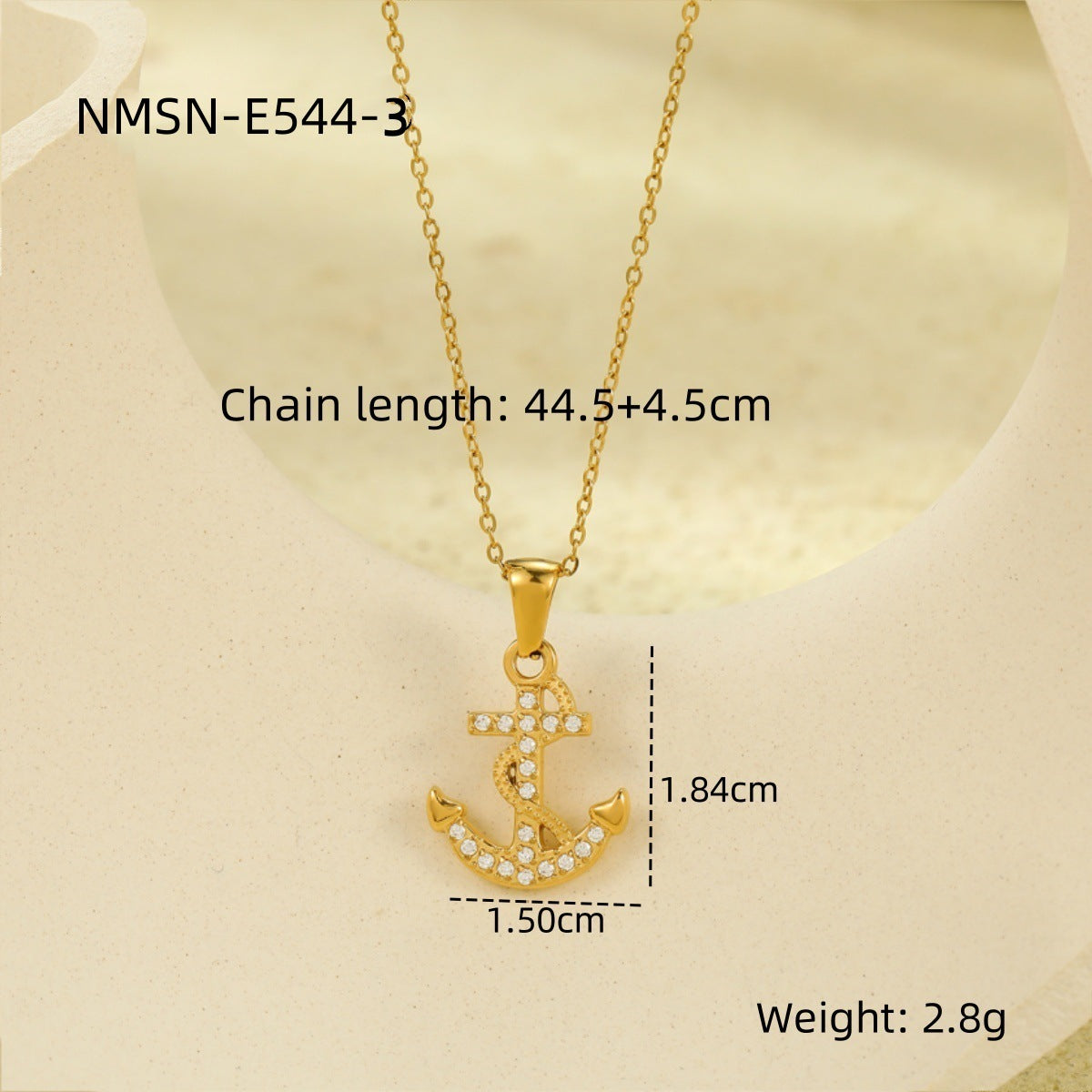 Vintage Nautical Anchor Pendant Necklace in Stainless Steel with Rhinestone Inlay for Women