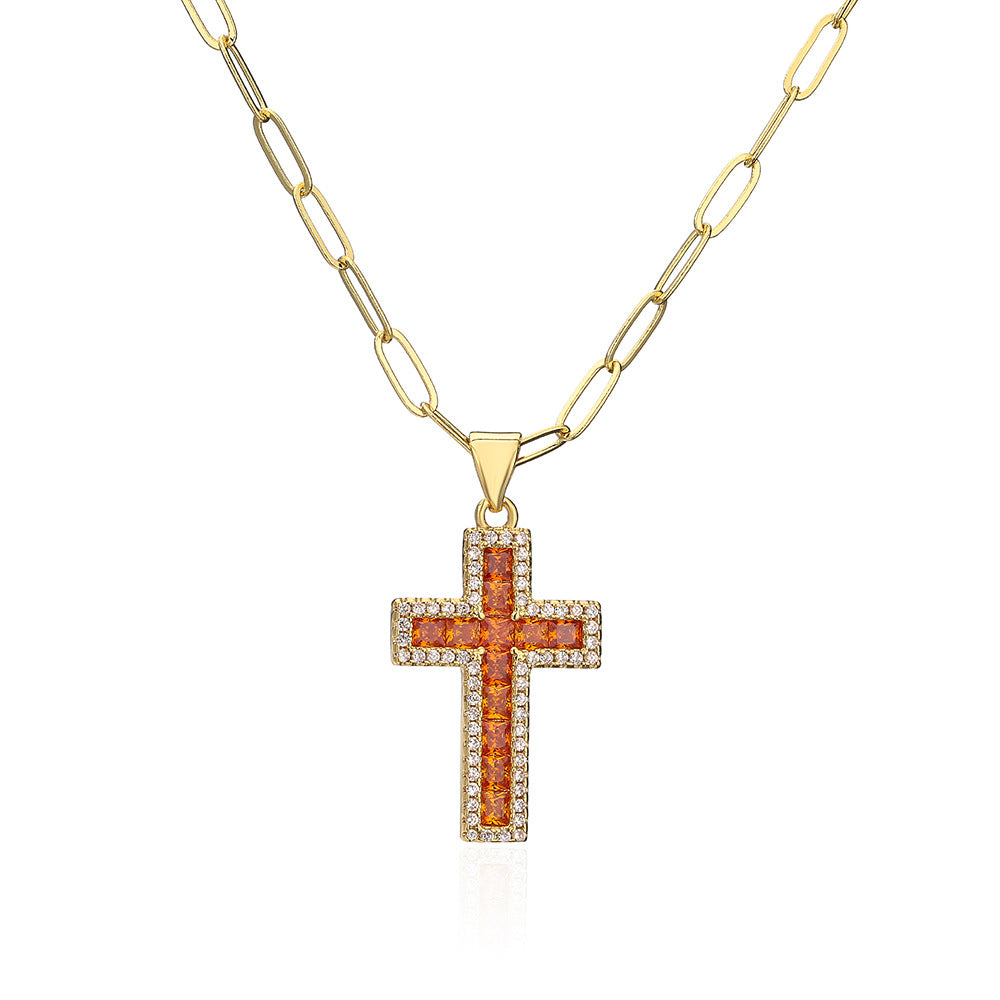 Minimalist Geometric Pendant Necklace for Women with Copper Base Plated in 18K Gold and Zircon Inlay