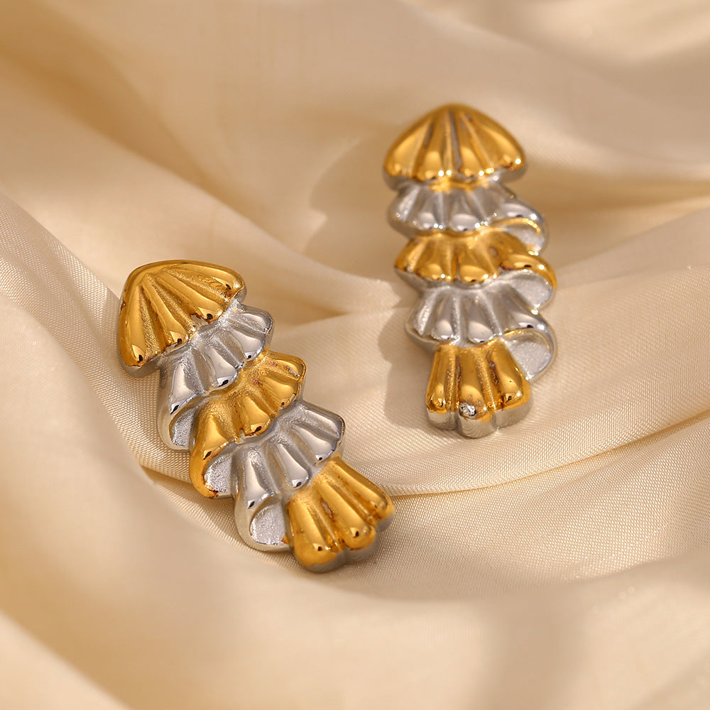 Pendientes de acero inoxidable en forma de árbol de Navidad geométrico de inspiración francesa, chapados en oro de 18 quilates, para mujer