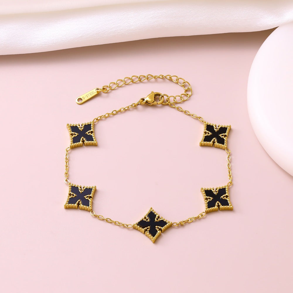 Bracciale Minimalista Elegante in Acciaio Inossidabile Placcato Oro 18K a Cuore Geometrico Floreale