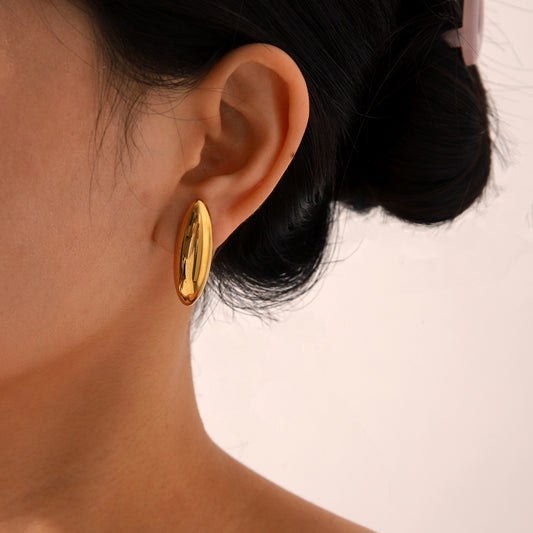 Orecchini a perno geometrici minimalisti in acciaio inossidabile da donna con forma ovale lucida e placcatura anti-ossidazione