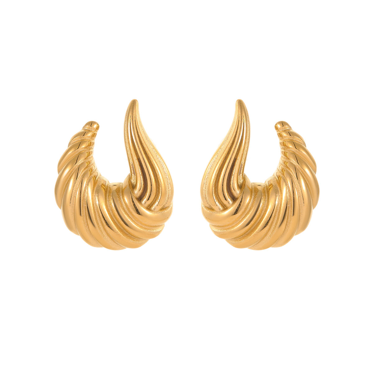 Pendientes de tuerca minimalistas de acero inoxidable con diseño plegado irregular y superficie pulida para mujer