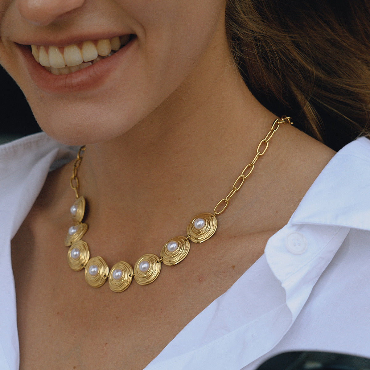 Collar de luna, estrella, nube y universo minimalista con perlas y cadena de acero inoxidable para mujer