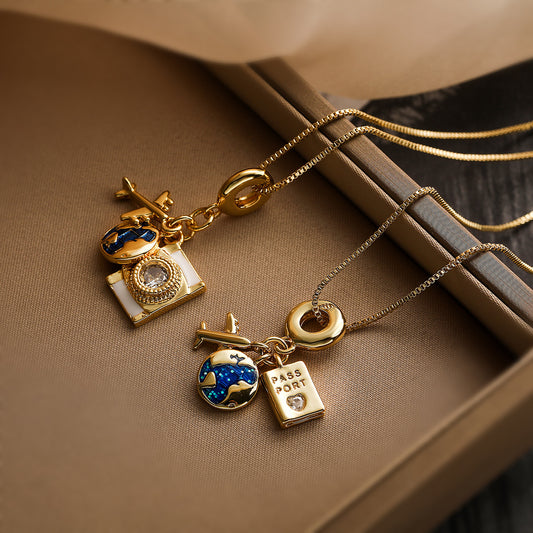 Minimalist Geometric Camera Pendant Necklace for Women with Copper Base and Real Gold Plating Featuring Zircon Inlay