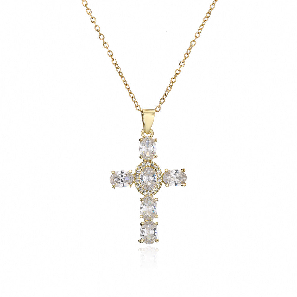 Minimalist Geometric Cross Pendant Necklace for Women with Copper Base and 18K Gold Plating