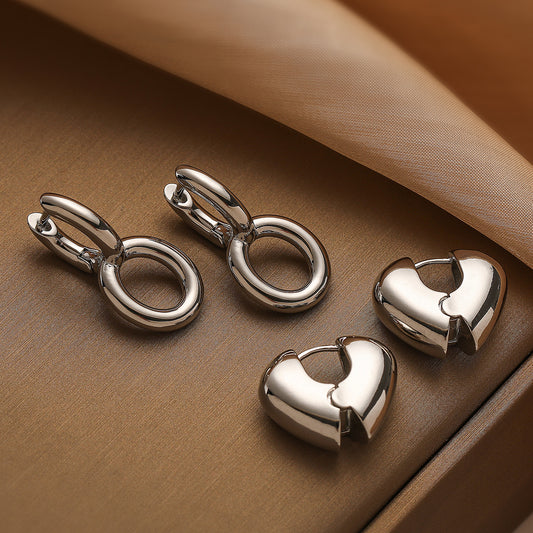 Minimalist Geometric Heart-Shaped Gold-Plated Copper Earrings for Women with Smooth Polished Finish