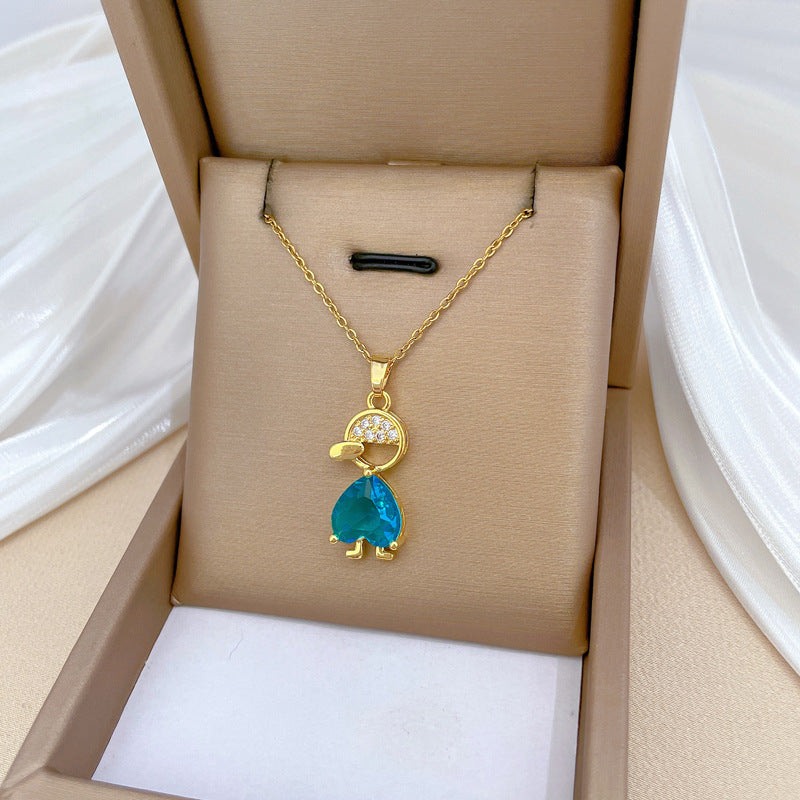 Collar minimalista de acero de titanio con forma de corazón con colgante de cobre e incrustaciones de diamantes de imitación para mujeres y hombres