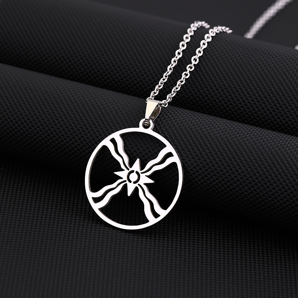 Collana con Pendente Etnico Geometrico a Simboli Shams in Acciaio al Titanio con Finitura Placcata per Uomo e Donna