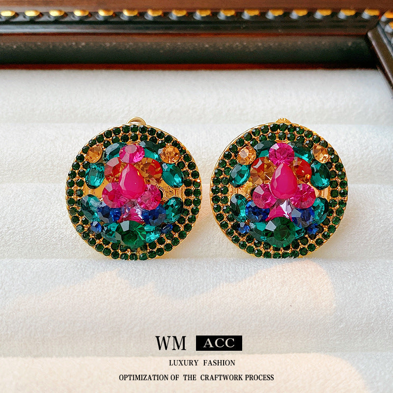 Vintage-Style Geometric Round Clip-On Earrings in Alloy with Plated Finish for Women