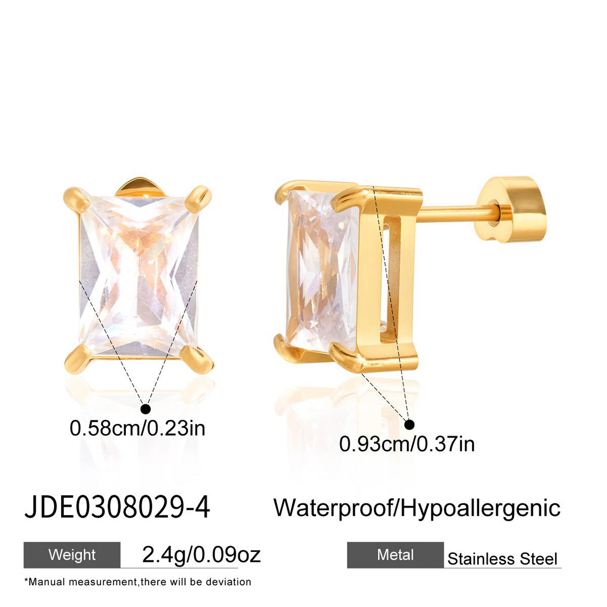 Minimalist Elegant Geometric Heart Stainless Steel PVD Cubic Zirconia Stud Earrings for Women