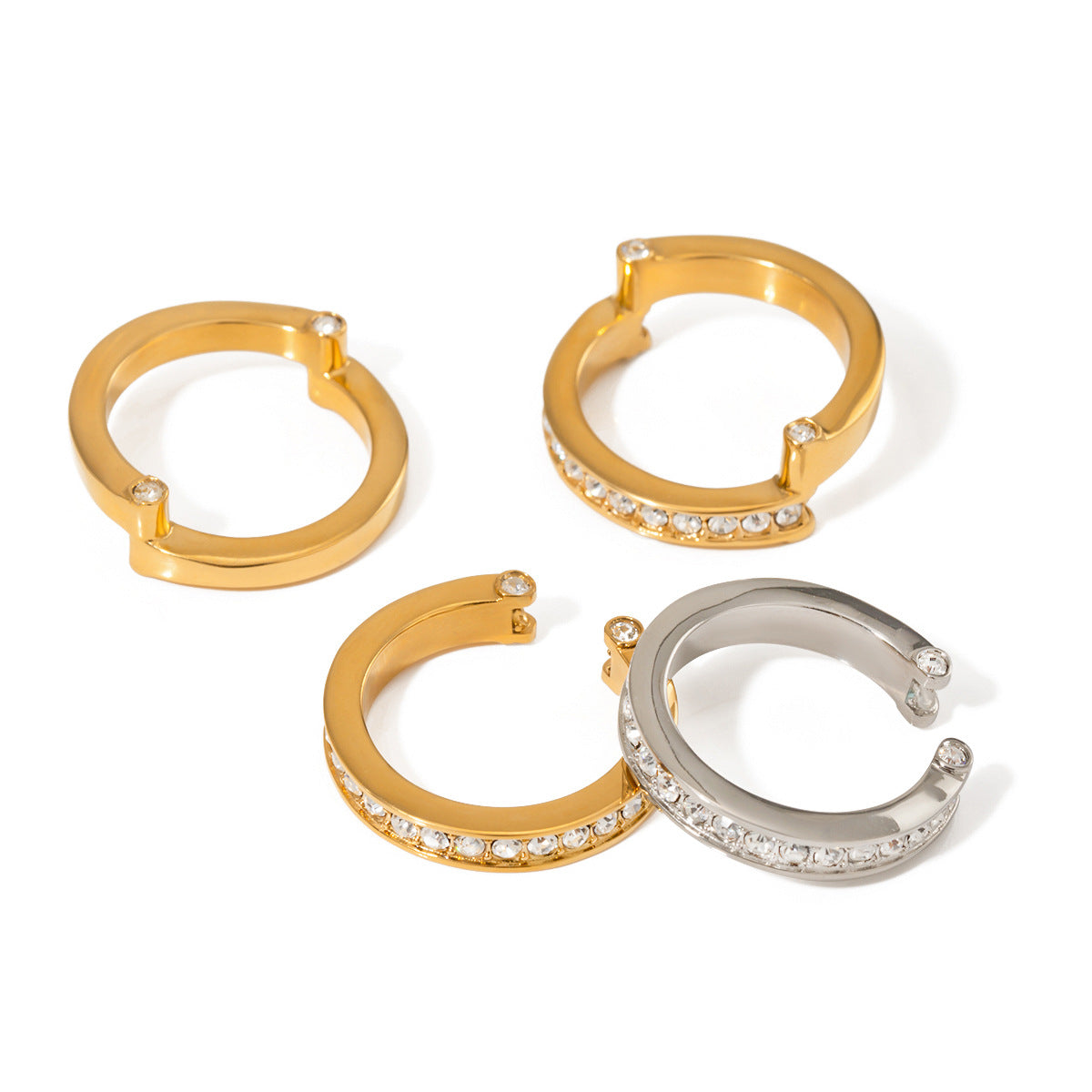Anello da donna in acciaio inossidabile tondo geometrico minimalista con intarsio di strass