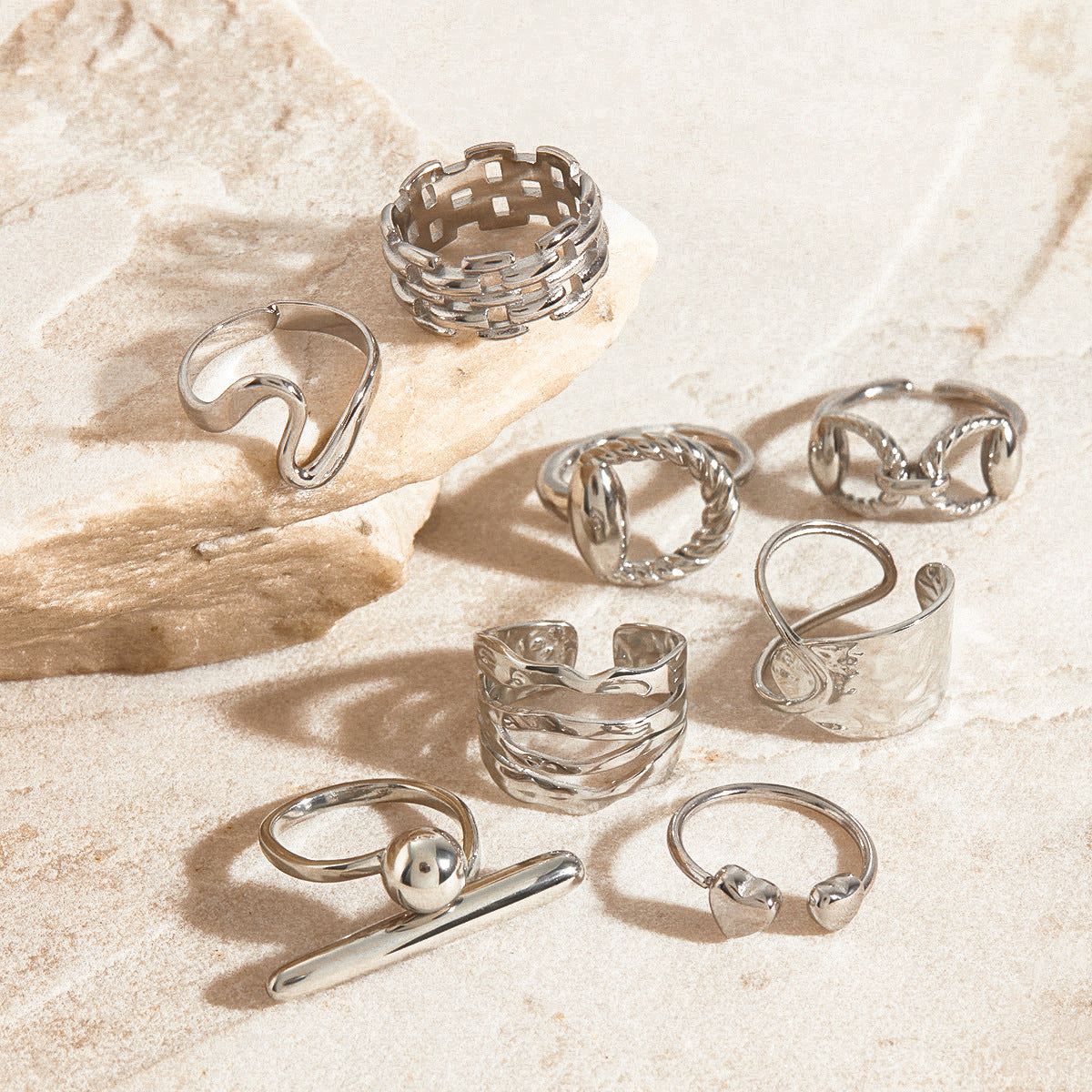 Geometric Plated Stainless Steel Ring for Women