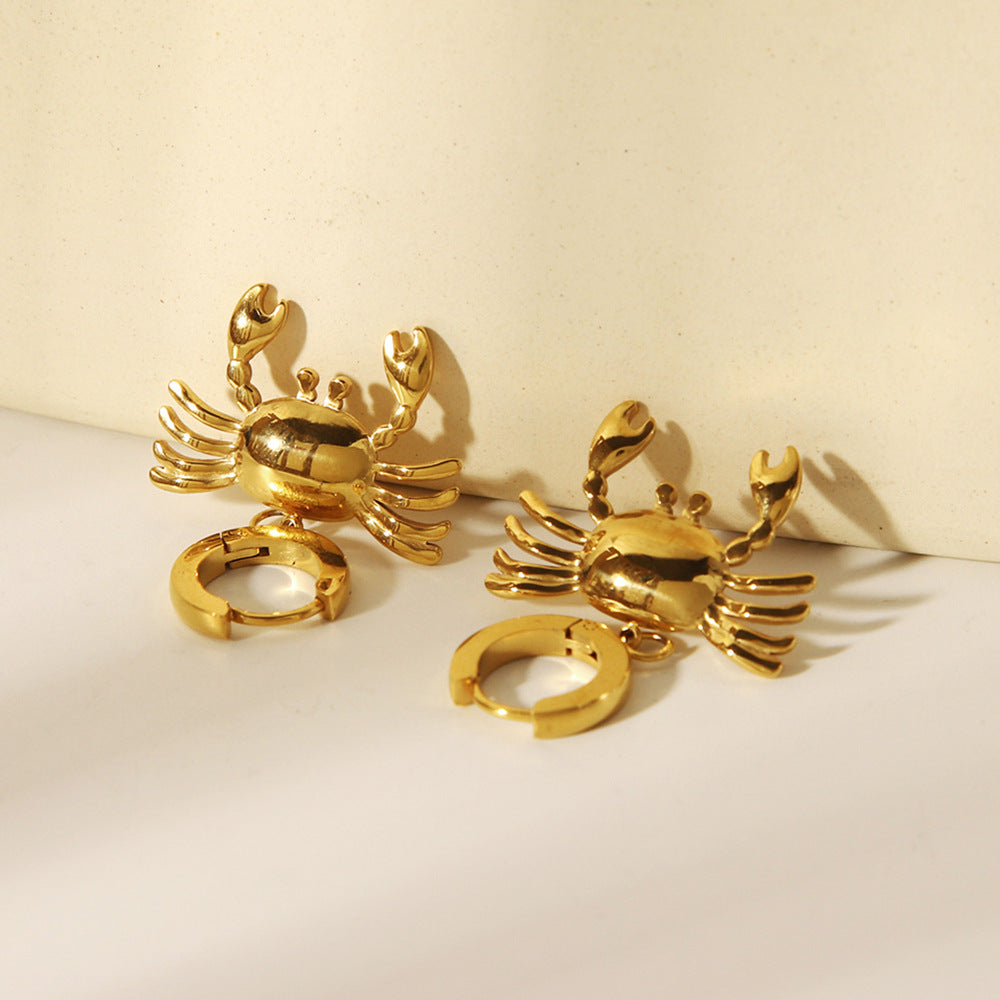 Orecchini Pendenti da Donna a Forma di Granchio in Acciaio Inossidabile Placcato Oro 18K, Design Geometrico Animale alla Moda