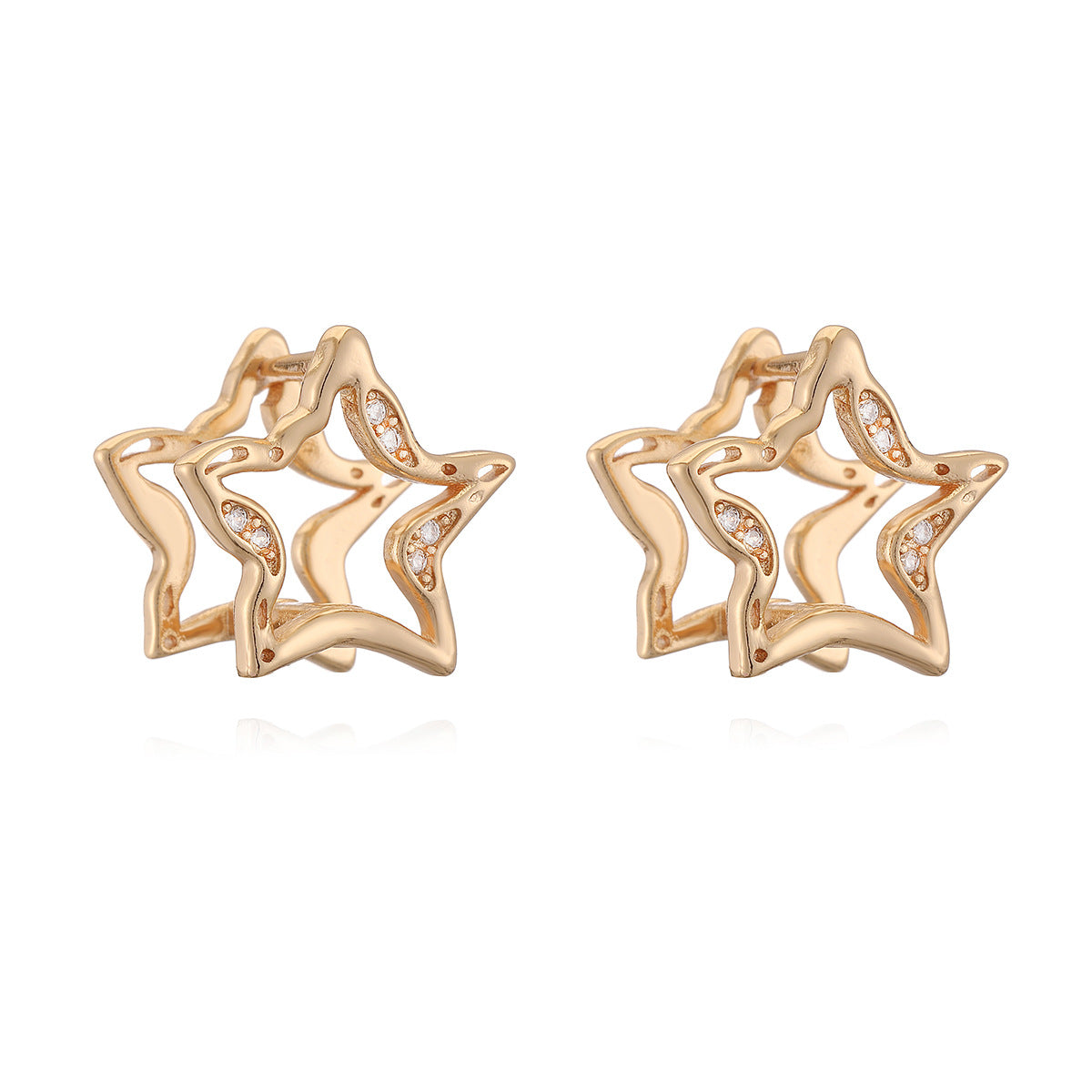 Orecchini a Stella Geometrici Minimalisti in Rame con Placcatura in Oro 18K e Zirconia Micro-Incastonata da Donna