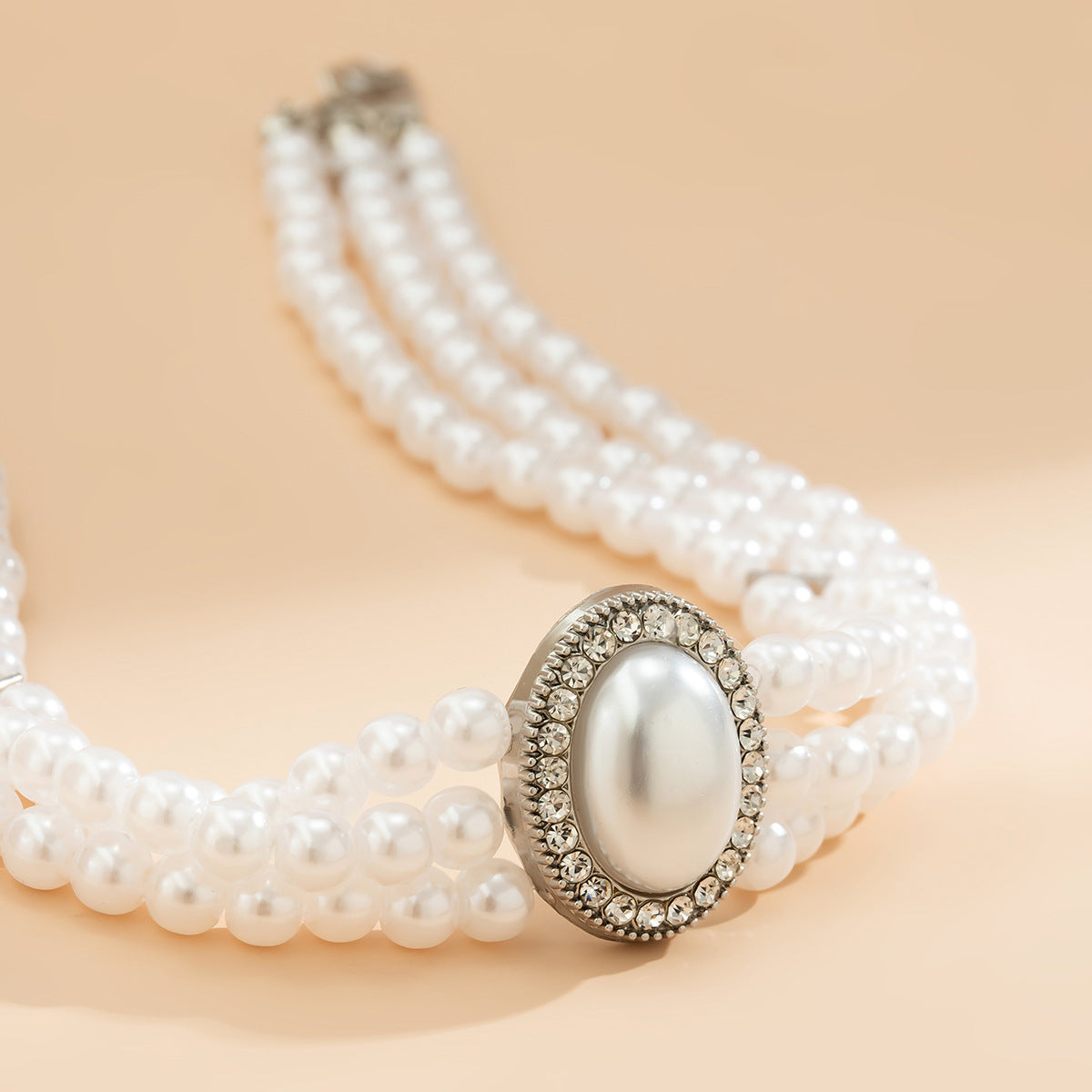 Elegant French-Style Multi-Layer Beaded Necklace with Round Geometric Pendant and Alloy Charm for Women