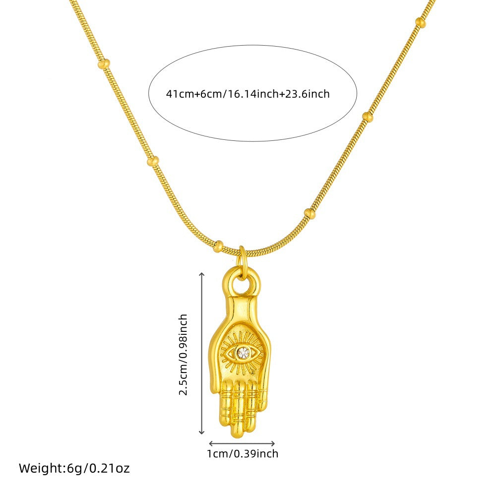 Collana con ciondolo a mano con occhio di Allah vintage in acciaio inossidabile con finitura placcata da donna