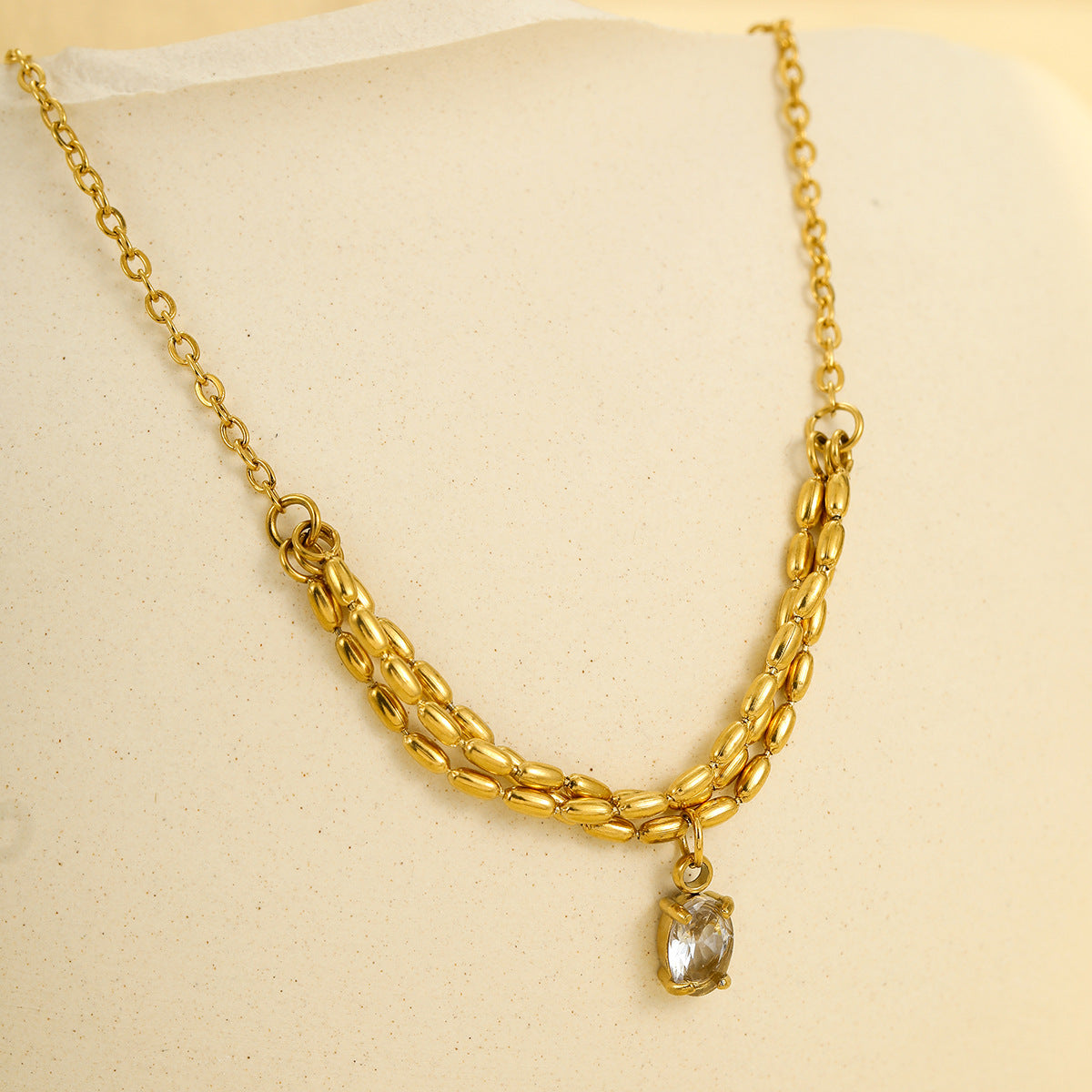 Fashionable Minimalist Stainless Steel Pendant Necklace with Zircon Accents for Women, Electroplated Clavicle Chain